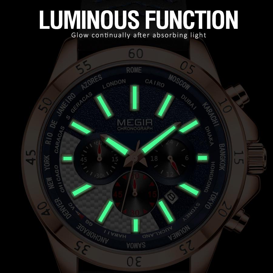 Men's Chronograph Quartz Sports Watches Leather Band Waterproof Luminous Wristwatch Man Relogios Masculino