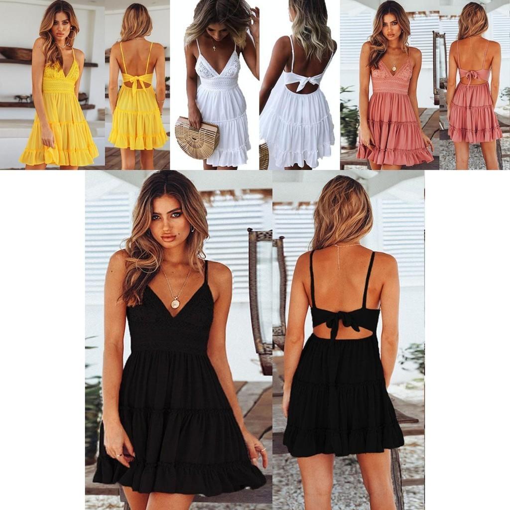 Stylish Women Summer Boho Short Mini Dress For Evening Cocktail And Beach Parties