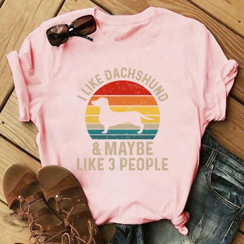 Women Men Funny I Like Dachshund Maybe Like 3 People Printed T-Shirt Summer Short Sleeved Tops