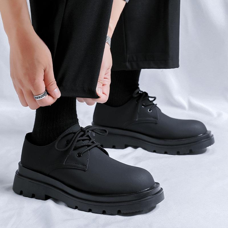 Derby shoes men's round head charcoal black retro matte matte versatile high-end big head shoes casual leather shoes 3225-R