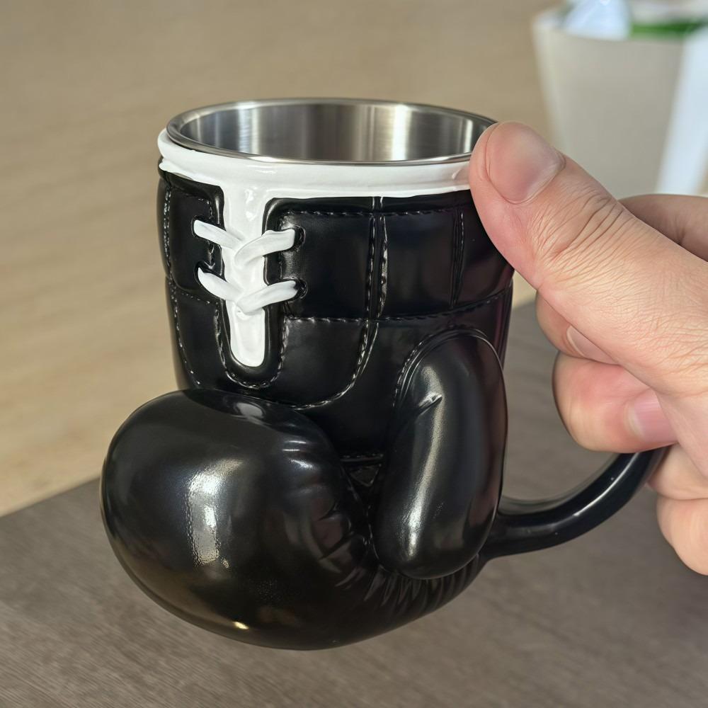 

Double Wall Coffee Cup with Handle Water Cup Personalized Boxing Glove Mug Men Boy Gifts чёрный