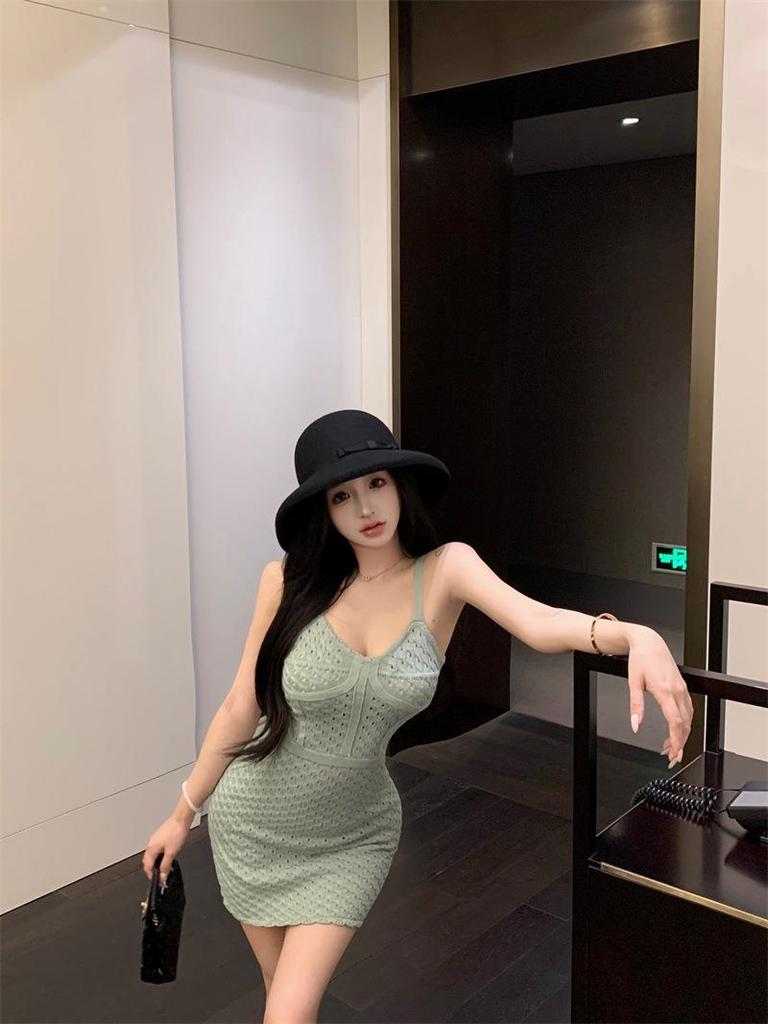 Elegant Bodycon Crochet Knit Camisole Dress, Sleek and Stylish Women's Wear