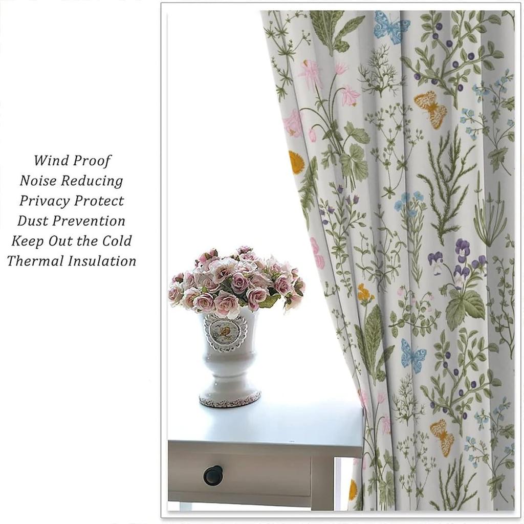 Floral Blackout Windows Curtains   Vintage Garden Plants Herbs Flowers Botanical Classic Design Art Curtains   for Living Room Bed