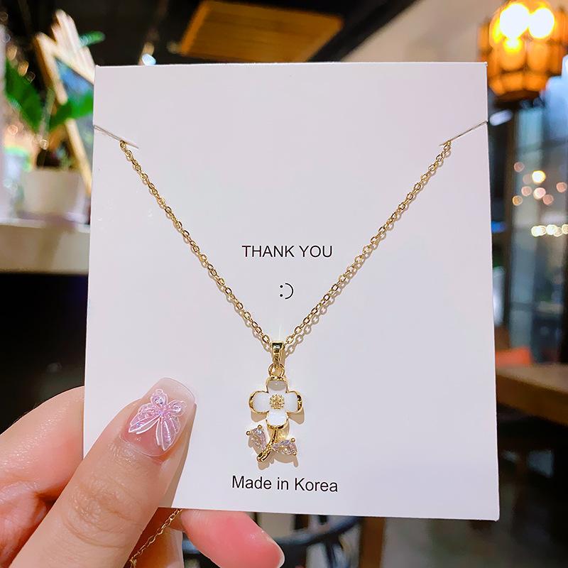 Luxury Full Zircon Red Crystal Pendant Necklace For Women Titanium Steel Girls Couple Lady Gift Fashion Jewelry