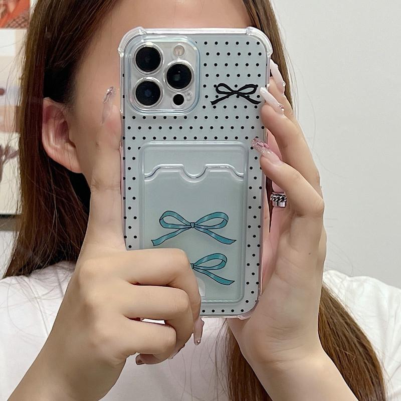 Lovely Bowknot Printed Soft TPU Clear Shockproof Casing Protective Cover Transparent Full Back Case