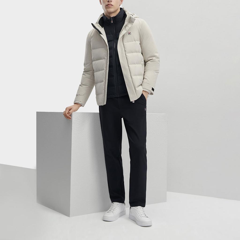 Fila Solid Color Hooded Casual Warm Down Jacket Men Outerwear Peace-Gray F11M341904F-GY