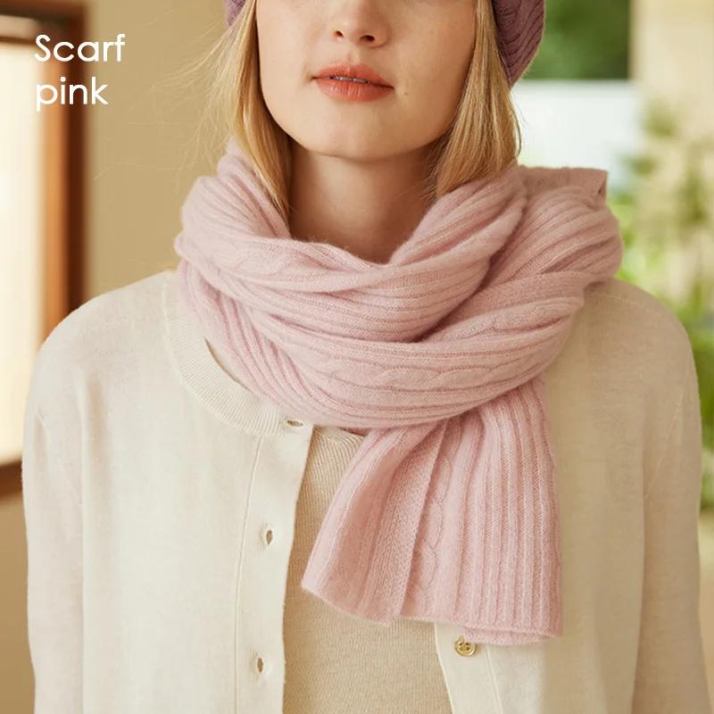 Women 100% Cashmere Scarf Cable Ribbed Knit Neck Warmer Thick Winter Pure Cashmere Women Men Scarves Luxury