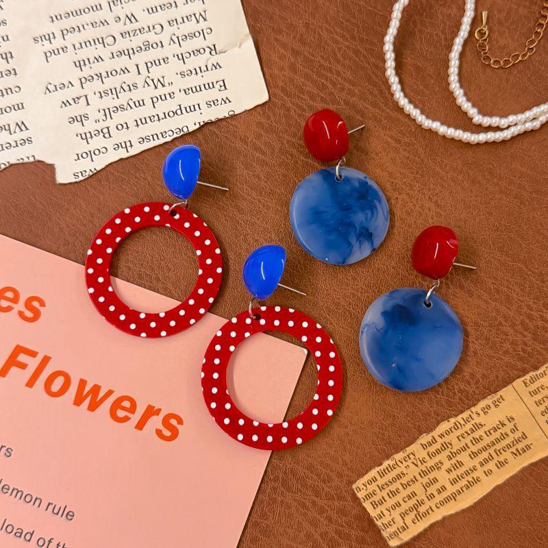 Retro Hong Kong Red Color Block Exaggerated Luxury Dangle Earrings - 2025 Vacation Style