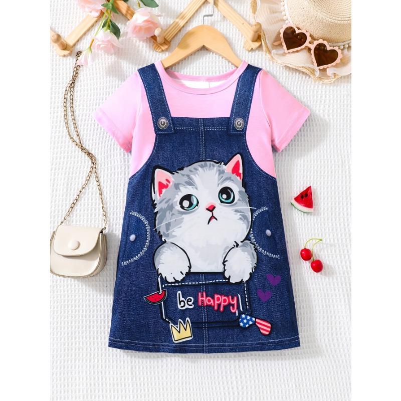 

Забавная одежда для девочек с принтом на бретельках, детские платья, летняя детская одежда, уличная одежда с круглым вырезом, платья для девочек, милые наряды для девочек с героями мультфильмов 130