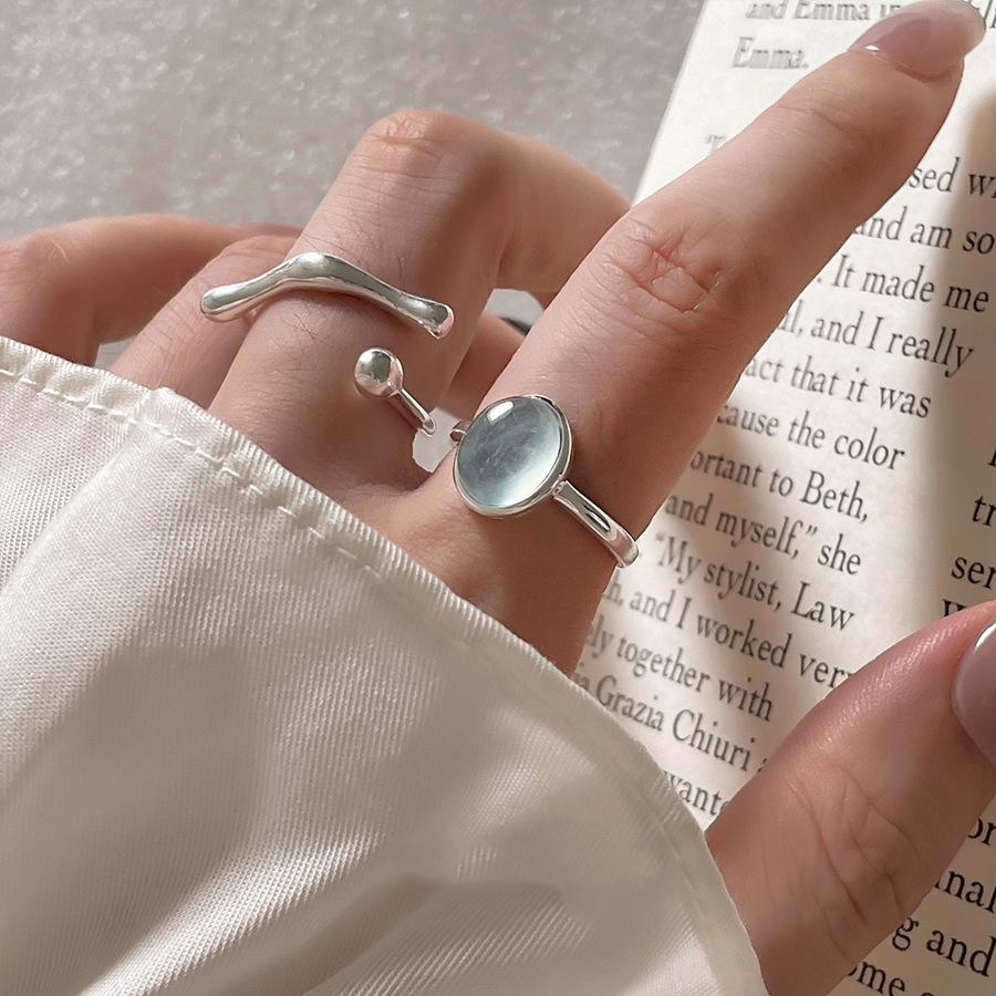 Xiaomi 925 Sterling Silver Oval Blue Stone Rings For Women Counple Wedding Engagement Silver Women's Vintage Ring Fine Jewelry
