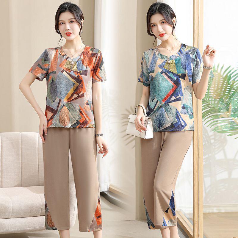 Mother's Summer Chiffon Two-Piece Set - Cool, Fashionable Attire for Middle-Aged and Elderly