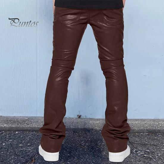 Pantaloni din piele artificială pentru bărbați, cu talie mijlocie, largi, netezi, de culoare uni, stil hip hop, pantaloni evazați de performanță de petrecere în club