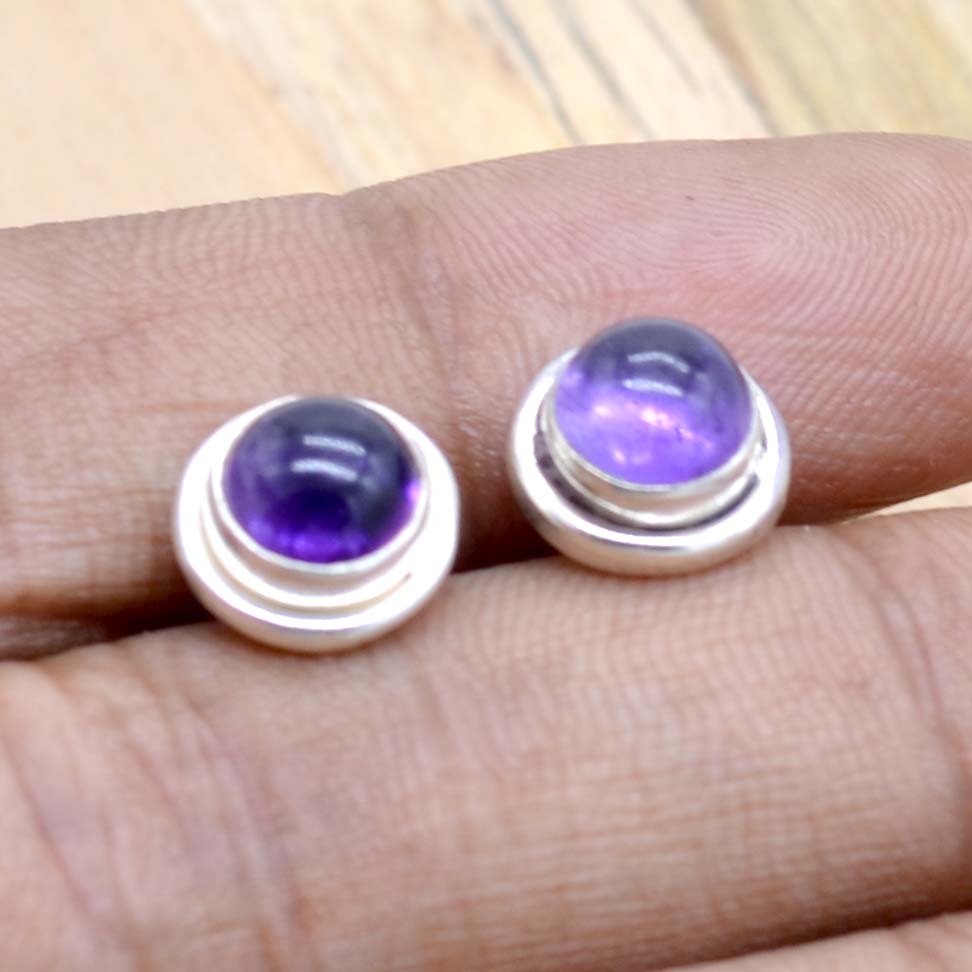 Amethyst 925 Sterling Silber Ohrstecker, Edelstein handgefertigte Damen Ohrringe Schmuck