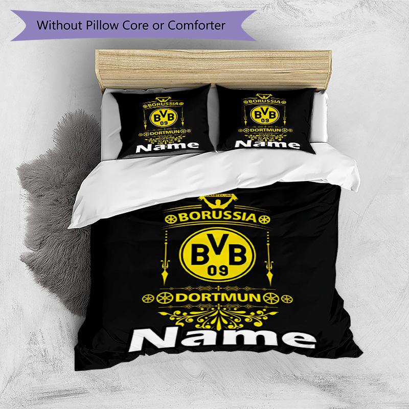3pcs Duvet Cover Set (1*Duvet Cover + 2*Pillowcase, Without Core), Custom Name Borussia Dortmund Pattern Bedding Set, Home Bedroom Decor Gift