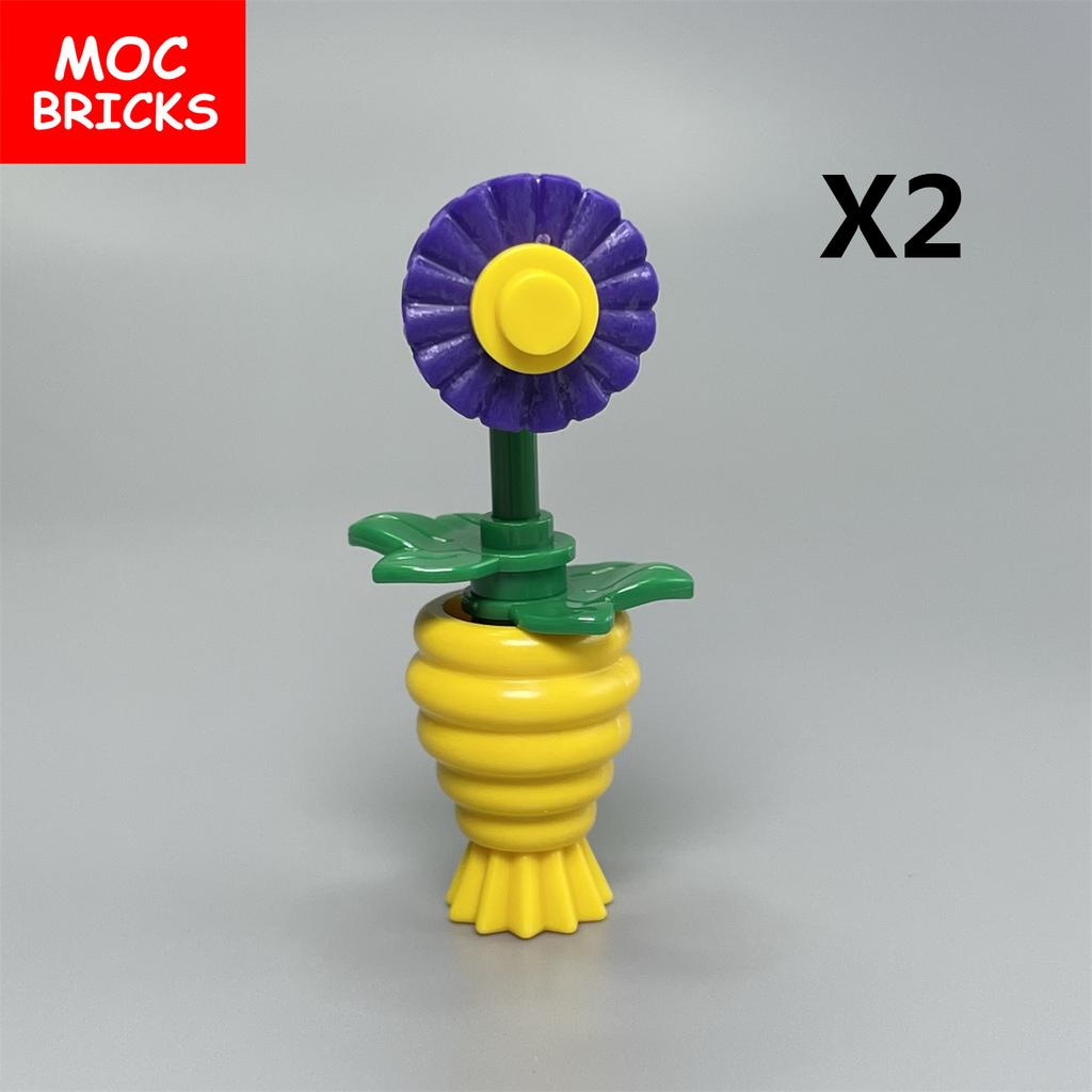 Kit MOC Blocks Flower Pot Rose Plant Garden City Decor Construction Bricks Assembles Particles Children's Playthings