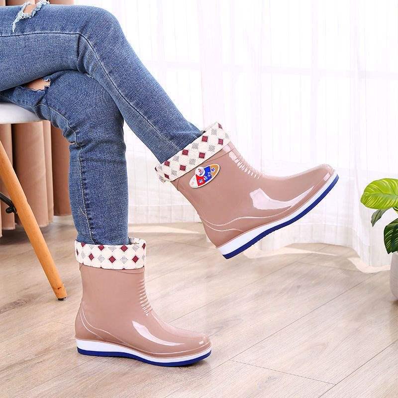 Women's Fleece-Lined Non-Slip Mid-Calf Rain Boots