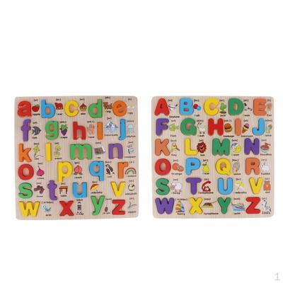 2 Teile Holz-Alphabet-Puzzle für Kleinkinder - Groß- und Kleinbuchstaben Zuordnungsbrett Früh