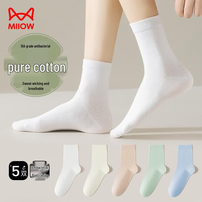 Mao Ren Women s 5-Pack Pure Cotton Mid-Calf Socks 24-26