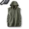 Lady Thermal Vest Women Side Button Closure Fleece Hooded Vest Solid Color Front Pocket Casual Fall Winter