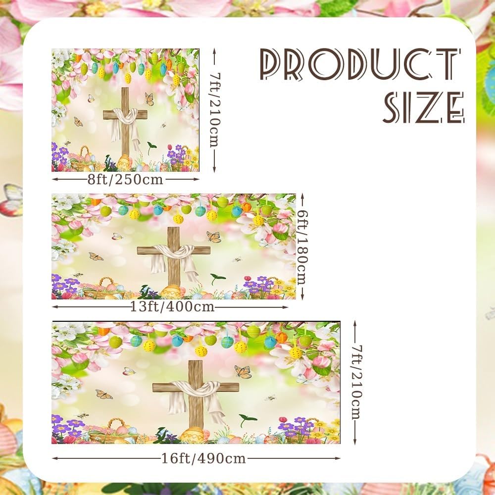 7x16ft Happy Easter Garage Door Cover Jesus Resurrection Backdrop Spring Easter Eggs Cross Garage Banner Photo Backdrop Easter Decor Church Easter