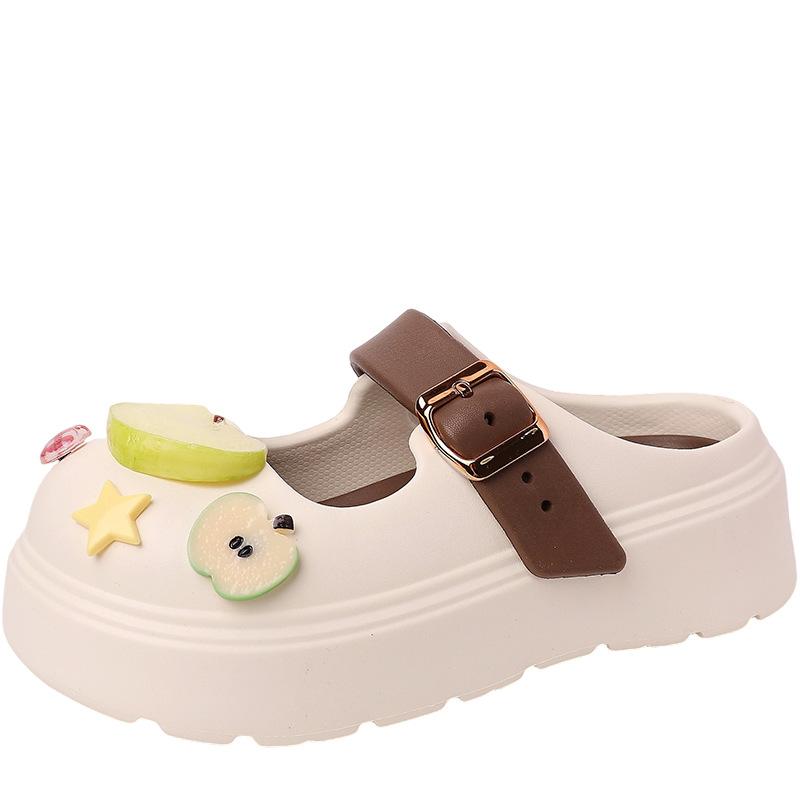 Girls Heart Fruit Accessories Cute Cartoon Platform Slippers Summer Leisure Beach Seaside Wear Hole Shoes Sandals
