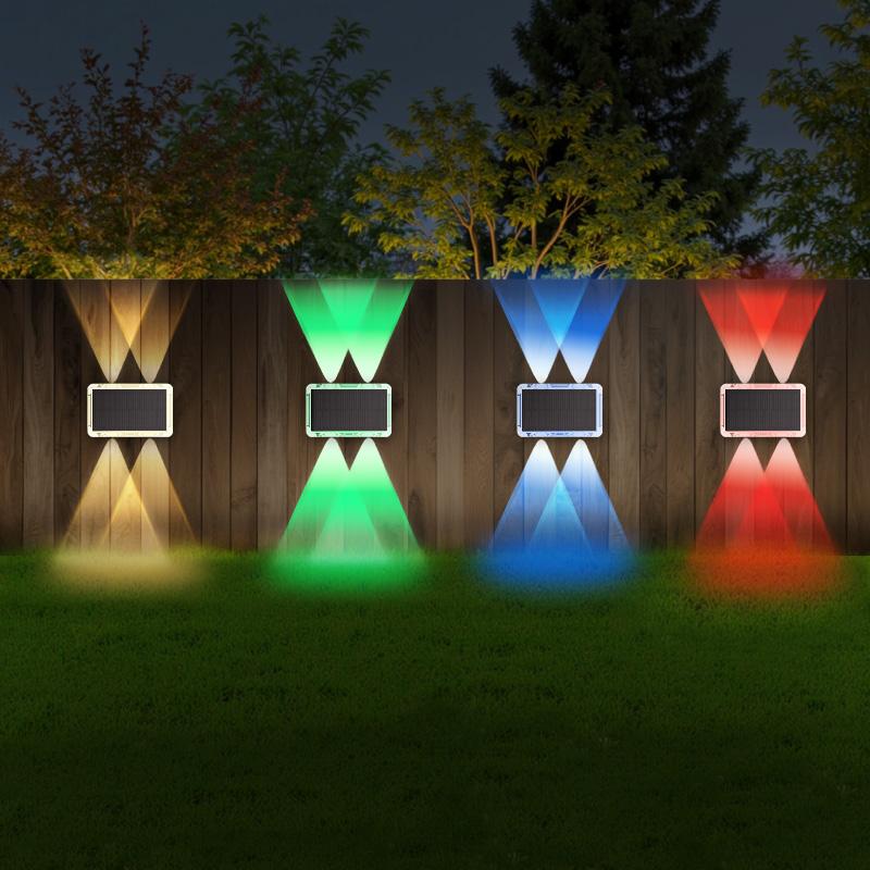 4LED Solar Fence Lights Garden Up/Down Lighting Solar Wall Lights Outdoor Waterproof  Warm RGB Light Solar Powered Ambient Light