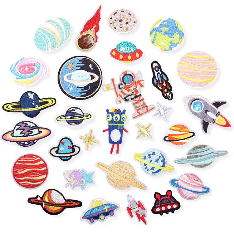 Computer Embroidery Label Astronaut Embroidery Cloth Sticker Clothes Patch Sticker Bag Decoration Embroidery Sticker Ironing Planet Chapter Boy