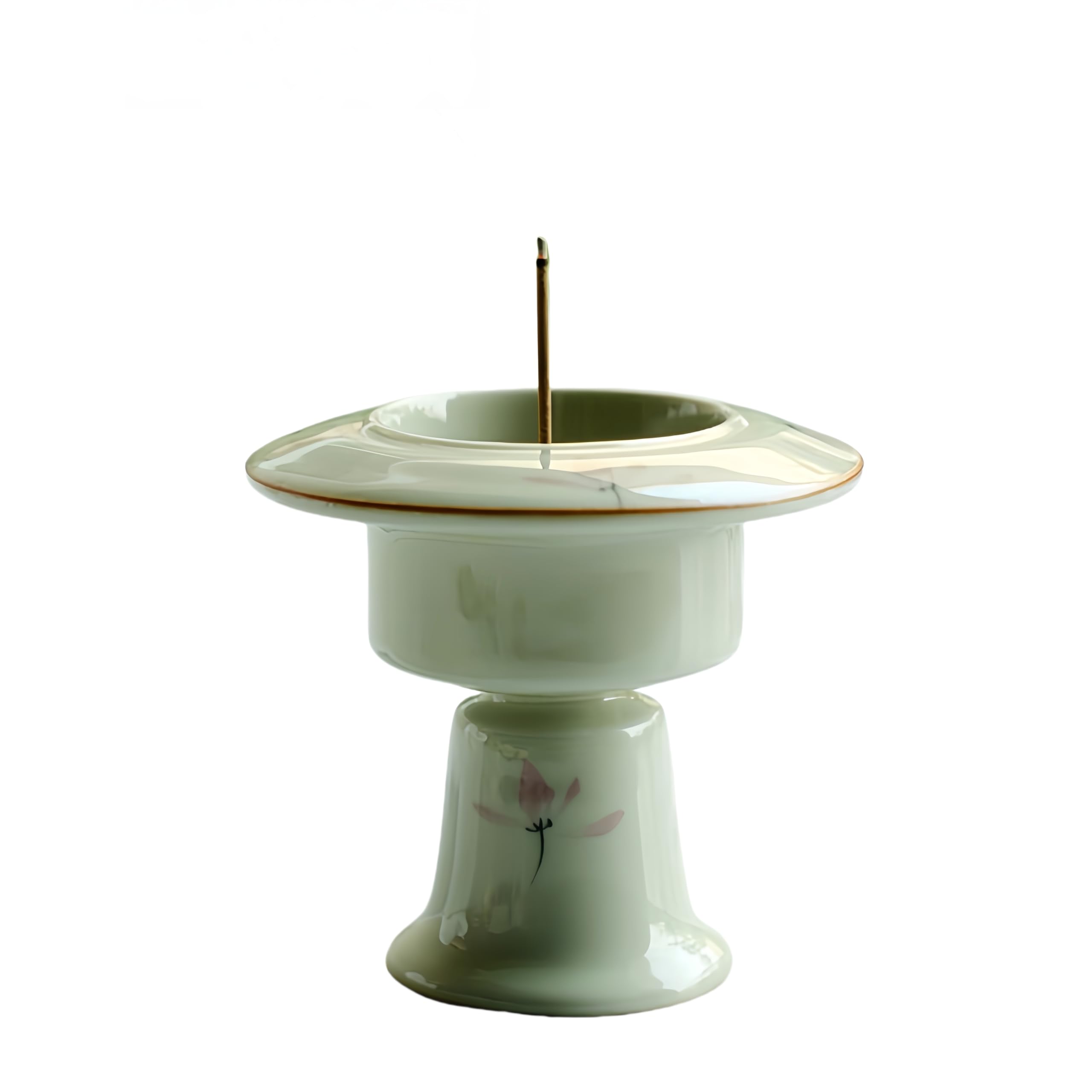 

Ceramic incense holder with white porcelain floral pattern, hand-painted lotus design