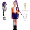 Kids K-pop Demon Girls Hunter Rumi Cosplay Costume Wig Earrings Halloween Party Fashion Clothing Set Fancy Rumi Prop