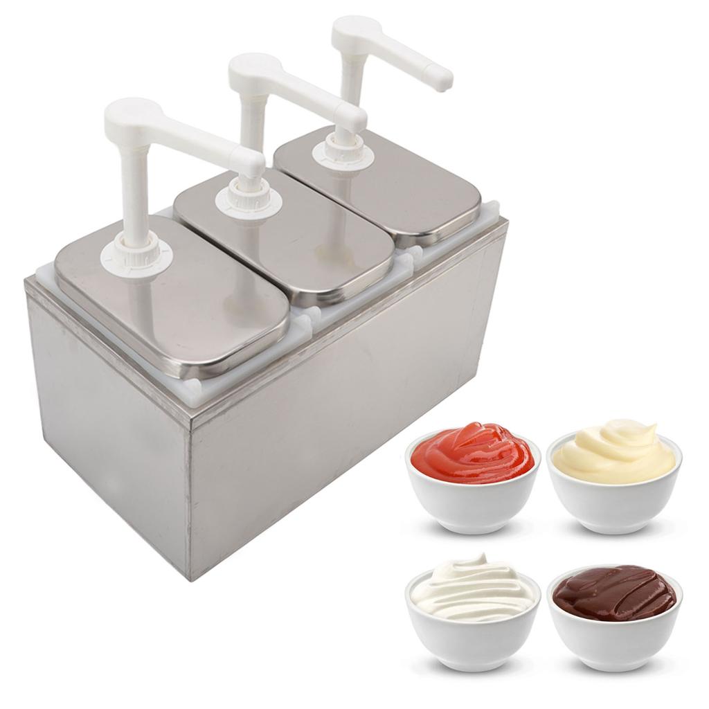 Sauce Dispenser Plastic and Stainless Steel Condiment Pump Station Sauce Dispenser For Kitchen Home
