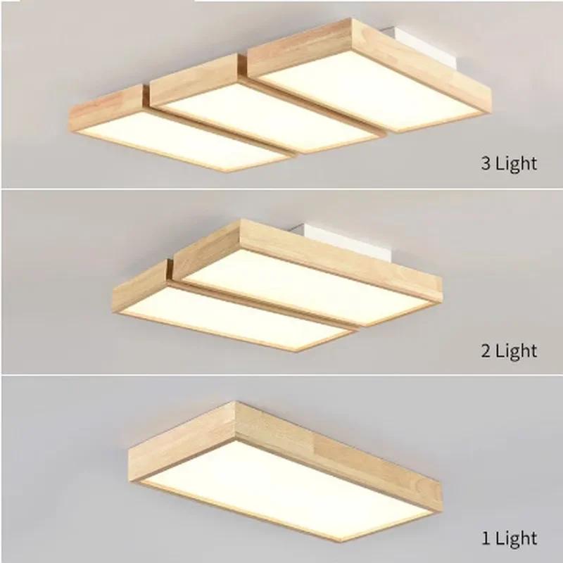 220V LED Ceiling Lights Wooden Square Ceiling Lamp With Dimming Remote For Living Room Dining Light Wood Bedroom Lamps