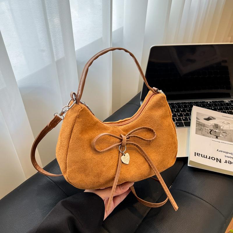 

New bow handbag textured underarm bag women s autumn and winter portable shoulder bag casual messenger bag коричневый