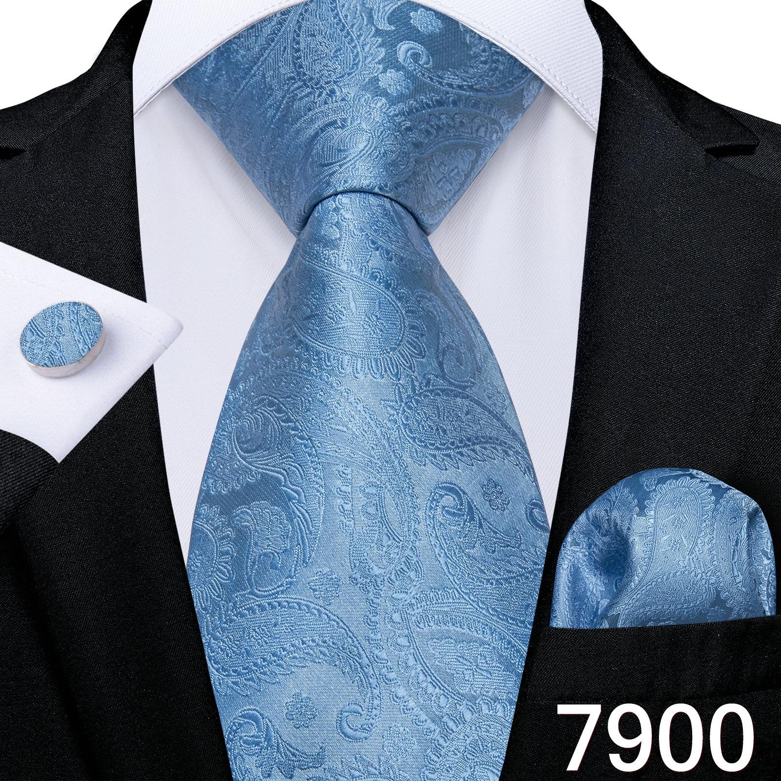 

Светло-голубые шелковые галстуки в полоску с узором пейсли для мужчин, носовой платок, запонки, свадебные аксессуары, набор галстуков для шеи, подарок для мужчин DiBanGu N-7900