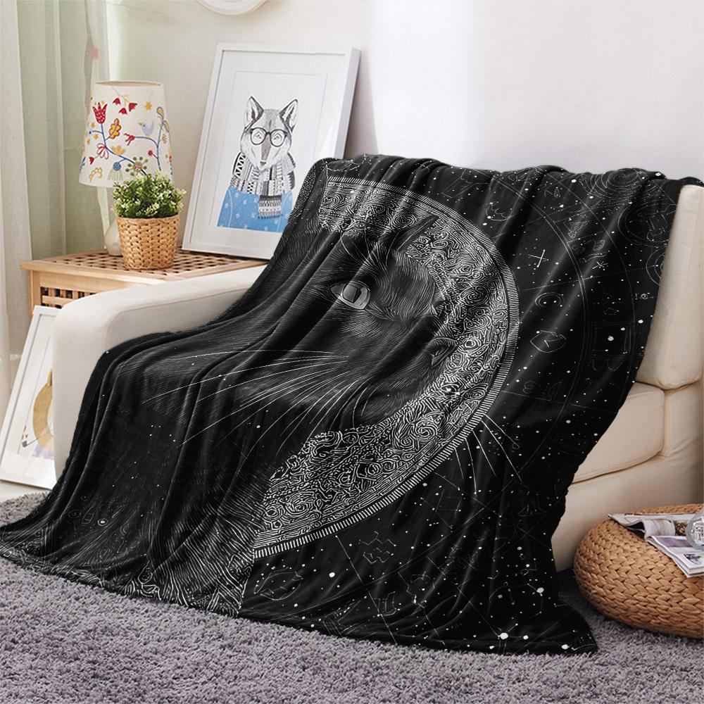Black Cat Print Flannel Blanket, High Quality Comfortable for All Seasons, Home Decor, Warmth and Comfort, Perfect for Christmas Gifts