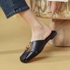 Fashion Hot Genuine Leather Square Toe Low Heel Mules Concise Style Solid Young Lady Daily Wear Casual Cozy Outside Slippers T58