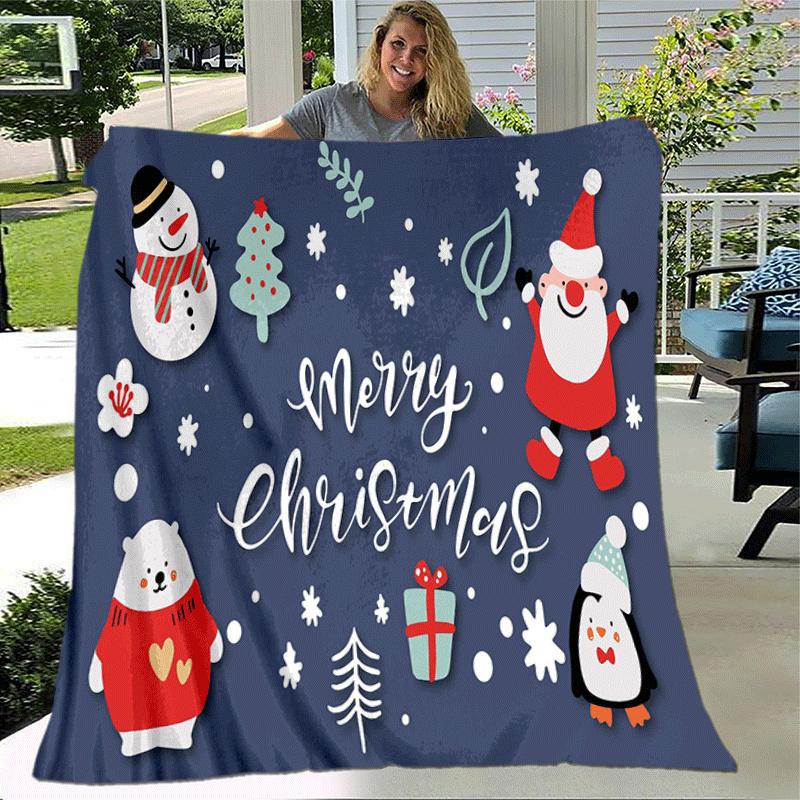 1pc Santa Claus Printing Lightweight Flannel Blanket, Comfortable and Warm Blanket, for Camping Sofa Bed and Couch Office, Gift Blankets In All