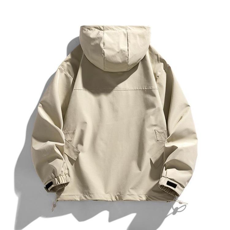Men Spring Autumn Loose Hooded Tooling Jacket INS Trendy Fat Plus Size Top Coat