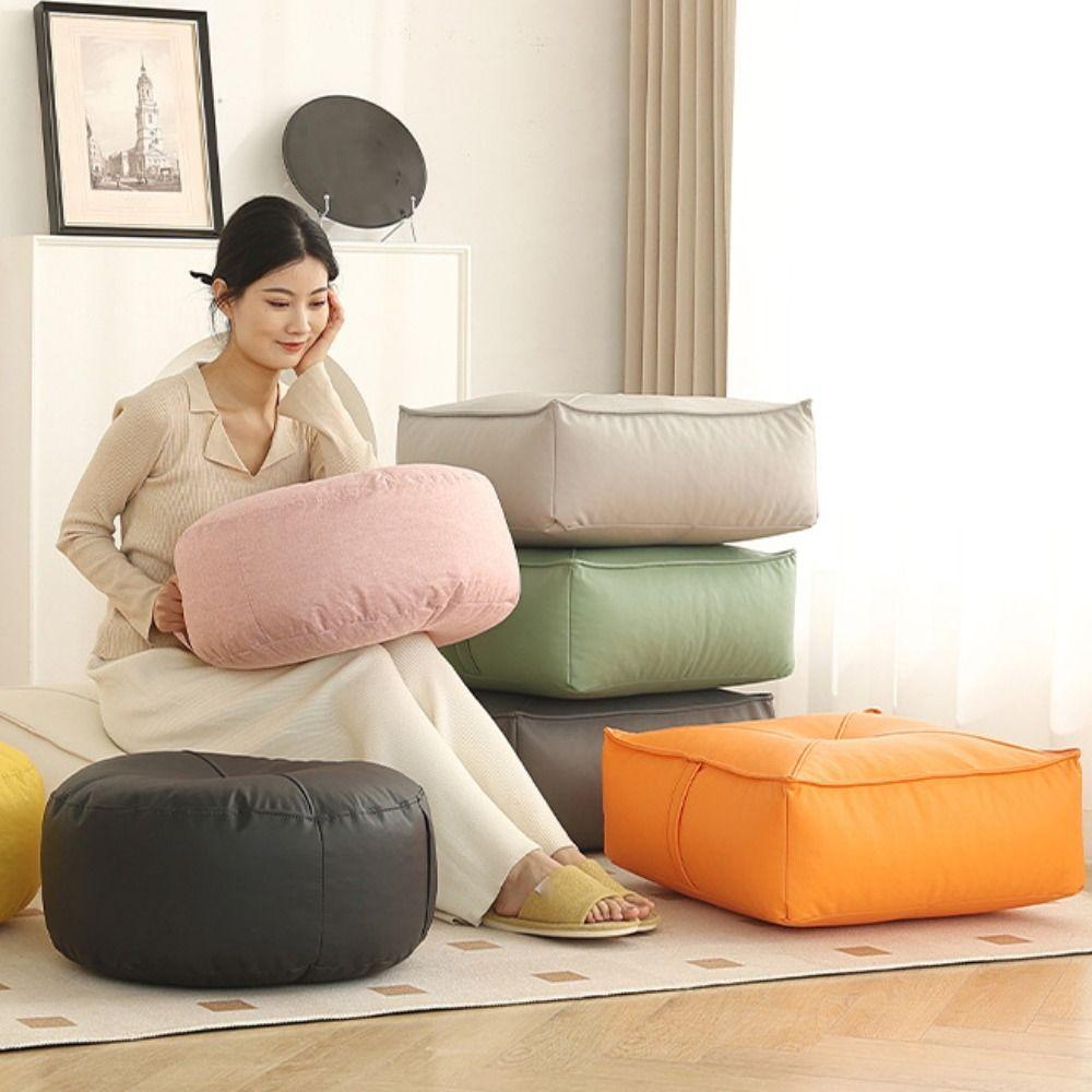 PU Leather Floor Cushion Square/Round Pouf Practical Tatami Sitting Mat  Bay Window