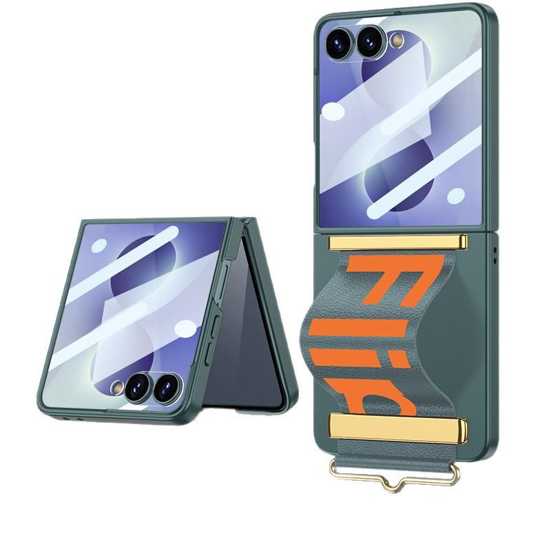 Ultra Thin Flip Phone Case With Wrist Strap Galaxy Z 8 - Matte Skin-Friendly PC Cover Built-in Magnet Stand
