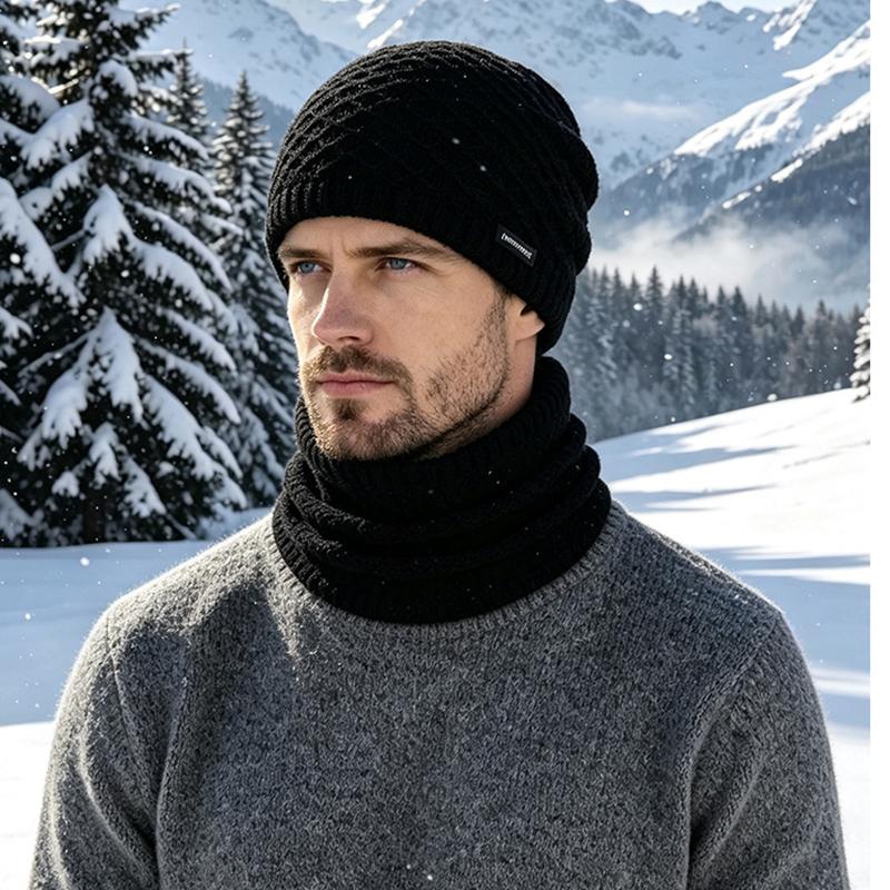 Winter Knit Beanie and Neck Warmer Set Warm Slouchy Hat Scarf for Men Women Cold Weather
