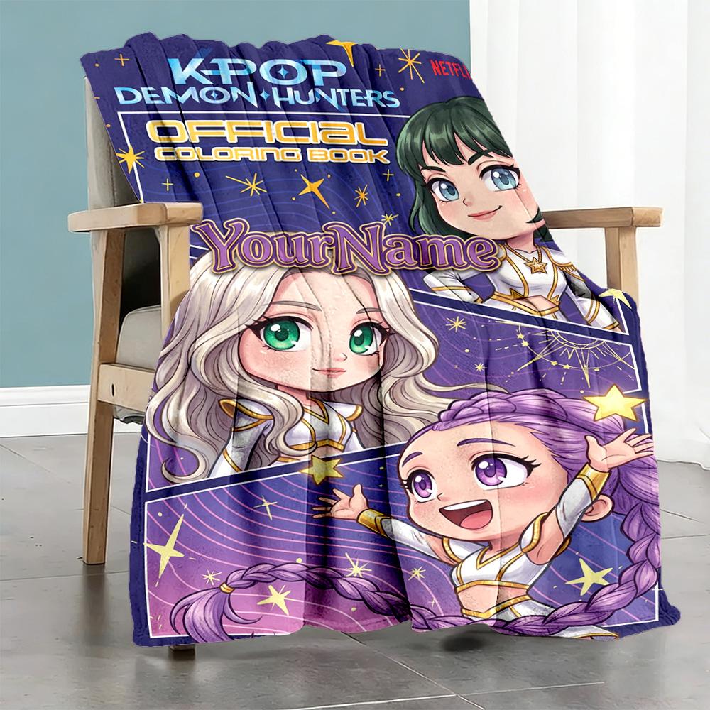 Demon Hunter Girls 7 Customize Text Blanket Lightweight Customizable Blanket Durable Comfort Great for Seaside Picnics Home Decor Sofa All-Season Use
