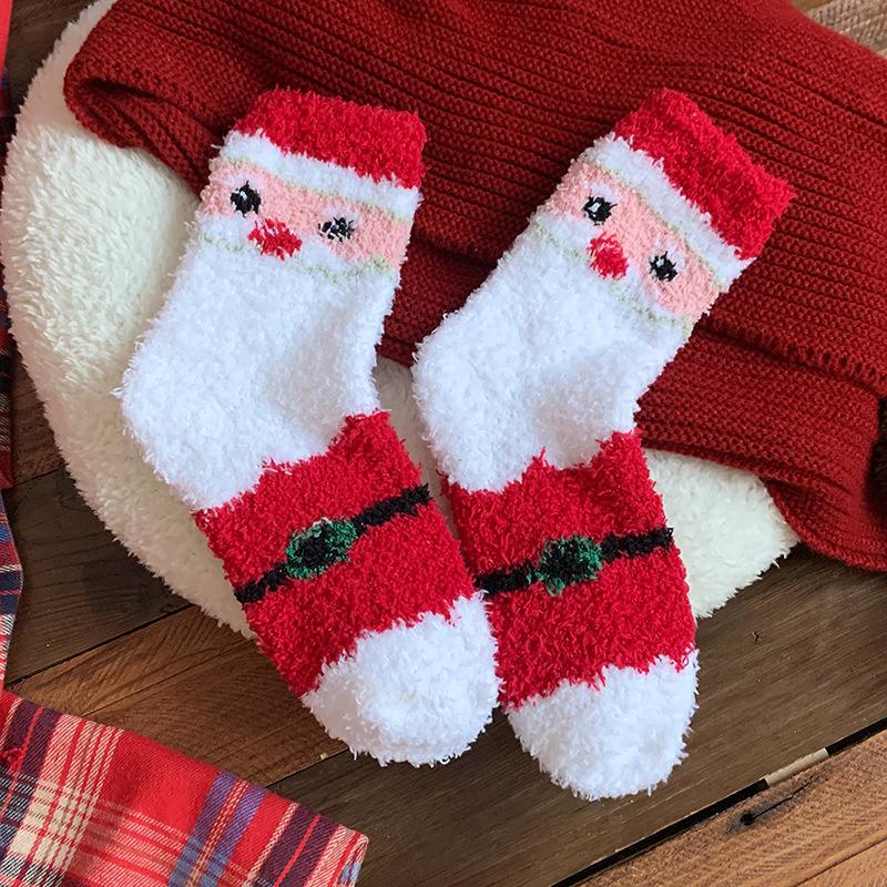 Coral Fleece Women Christmas Socks Mid Tube Socks for Adult Winter Plush Cute Ladies Thick Long Designer Socks