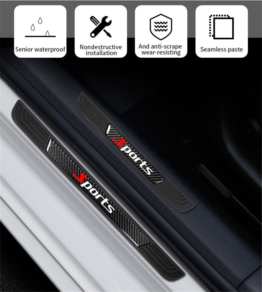 4pcs Universal Real Carbon Fiber+Rubber Car Door Scuff Sill Cover Step Protector