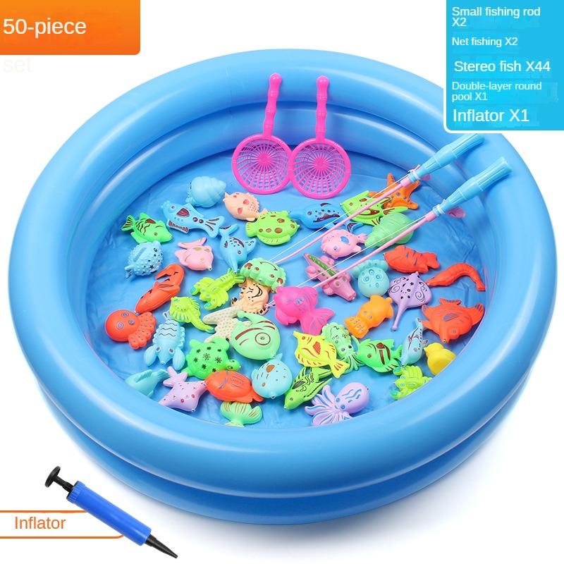 Magnetic Fishing Toy Pool for Boys and Girls, Fun Game for Playing Home, Summer Puzzle Square Night Market Stall Set