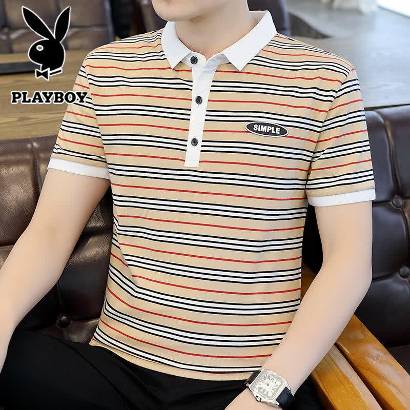 PLAYBOY Men s Striped Polo T-Shirt L