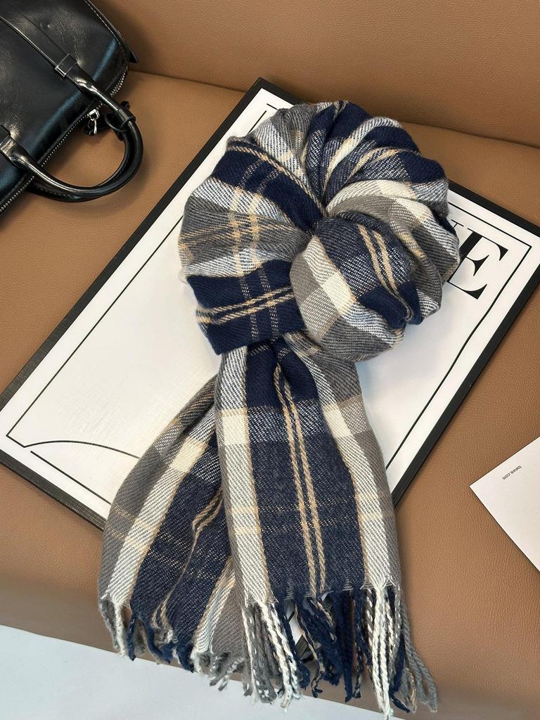Women's Korean Style Plaid Scarf 2025 - High-End, Versatile Shawl & Neck Warmer for Winter
