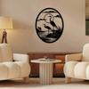 Wrought Iron Heron Wall Art Sculpture with Landscape Oval Frame for Home Garden Decor