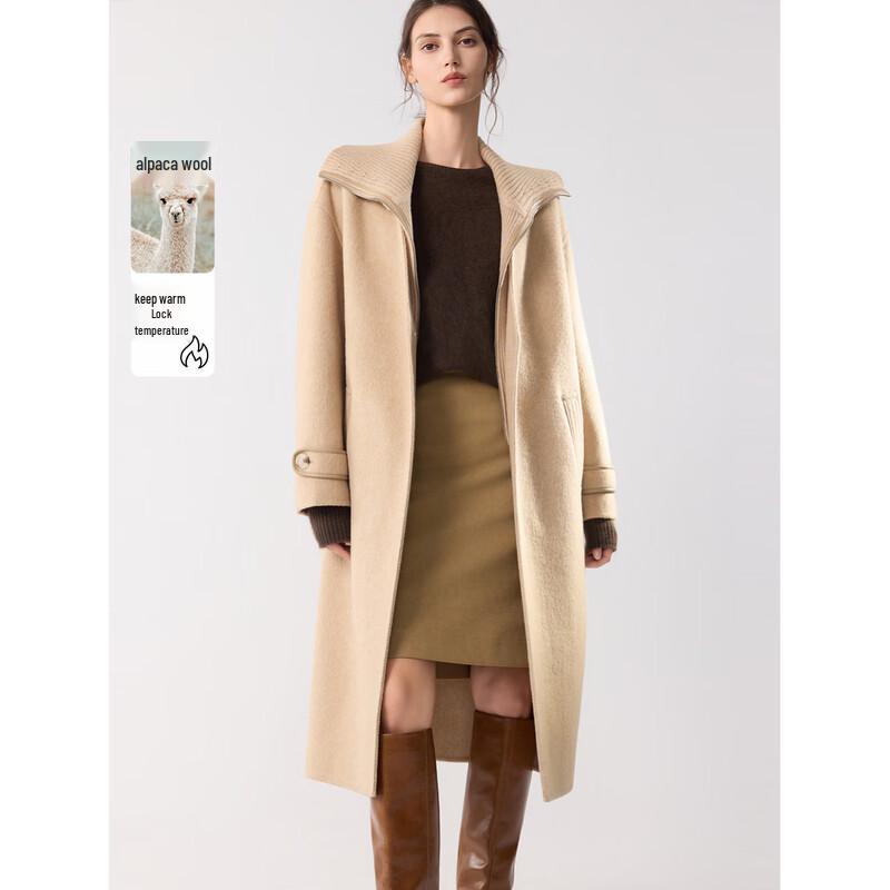 ELLE Women s Alpaca Wool Blend Faux Two-Piece Double-Faced Long Coat S