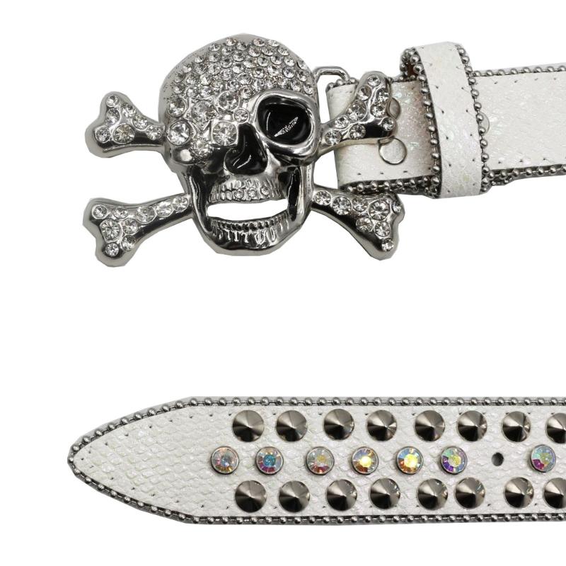 Punk Skull Buckle Belt for Adult Teens Rhinestones Rivet Studded Belt Halloween Party Music Festival Belt Eye Catching