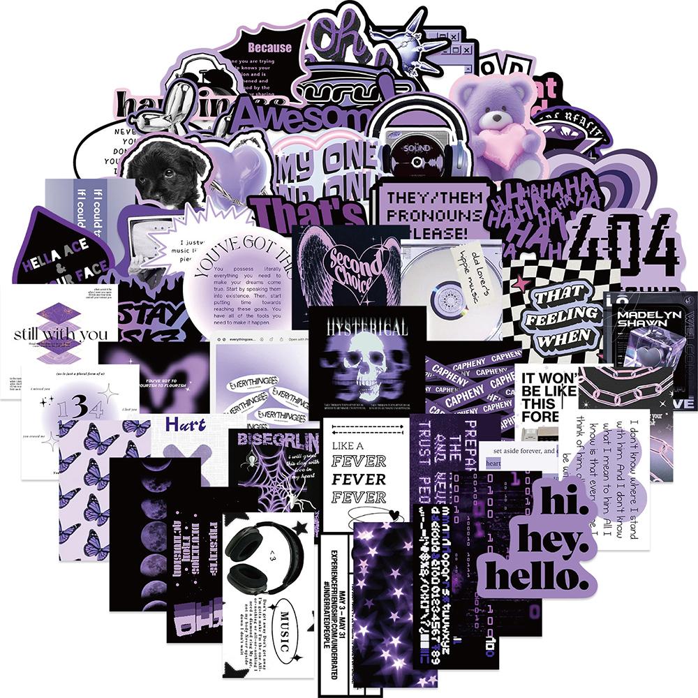 10/30/60pcs Sweet Cool Cartoon Graffiti Stickers Black Purple Art Decals DIY Guitar Laptop Notebook INS Style Sticker